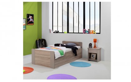 Image Pack 2 pices Lit Enfant Ado avec Sommier Relevable Montral 90x190 cm + Matelas + Table Chevet tiroir couleur argile pan bois