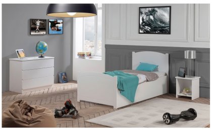 Image Pack 3 pices Lit Enfant Ado avec Sommier Relevable Florence 90x190 cm + Matelas + Commode + Table Chevet niche couleur Blanc pan laque