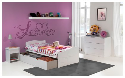 Image Chambre Enfant Ado Moscou Lit 90x190 Tiroir Rangement Couleur Blanc table chevet tiroir + Commode