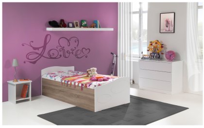 Image Chambre Enfant Ado Moscou Lit 90x200 Sommier Relevable Pans Bois Couleur Blanc